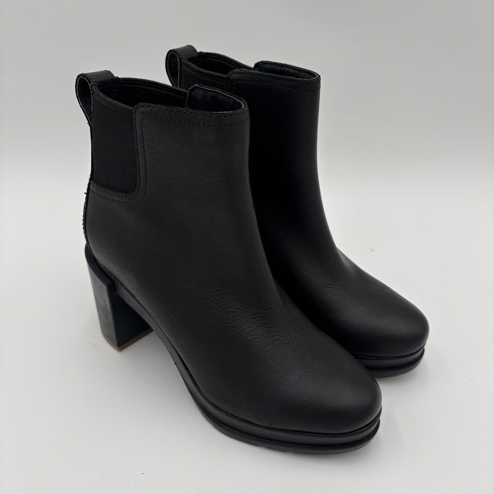 SOREL Black Leather BLAKE Waterproof Block Heel Chelsea Boots Womens 7